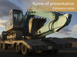 Green Excavator On A Platform PowerPoint Template