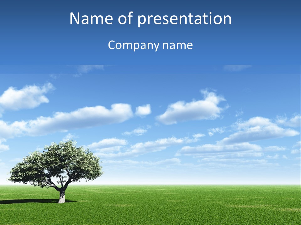 Alone Tree And Beautiful Sky With Clouds - 3D Landscape Scene. PowerPoint Template