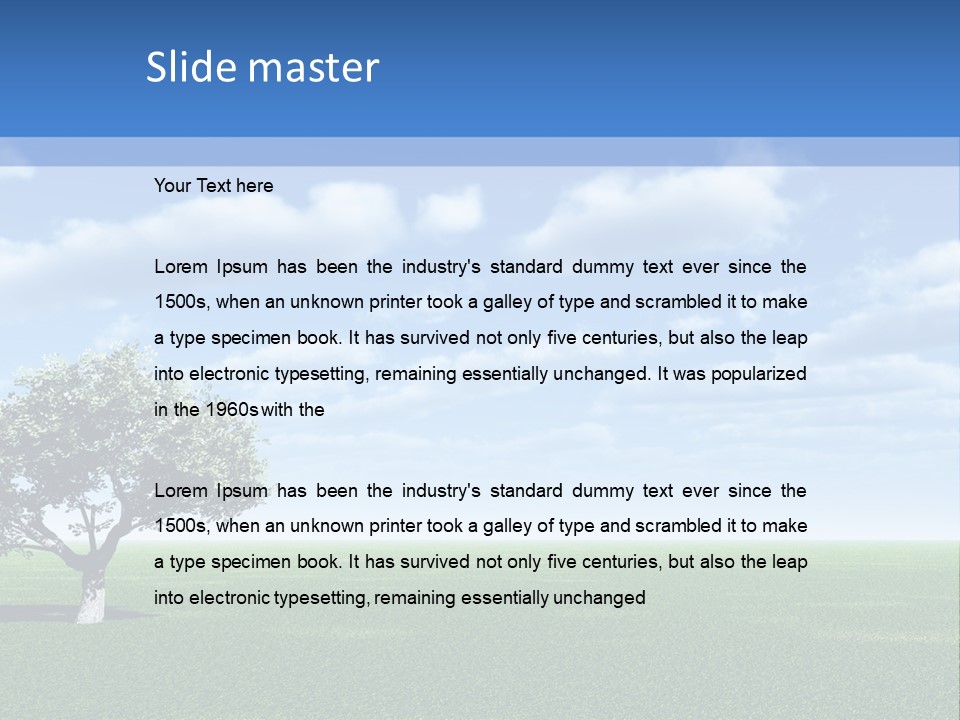 Alone Tree And Beautiful Sky With Clouds - 3D Landscape Scene. PowerPoint Template