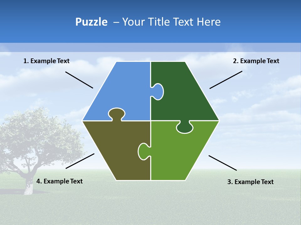 Alone Tree And Beautiful Sky With Clouds - 3D Landscape Scene. PowerPoint Template