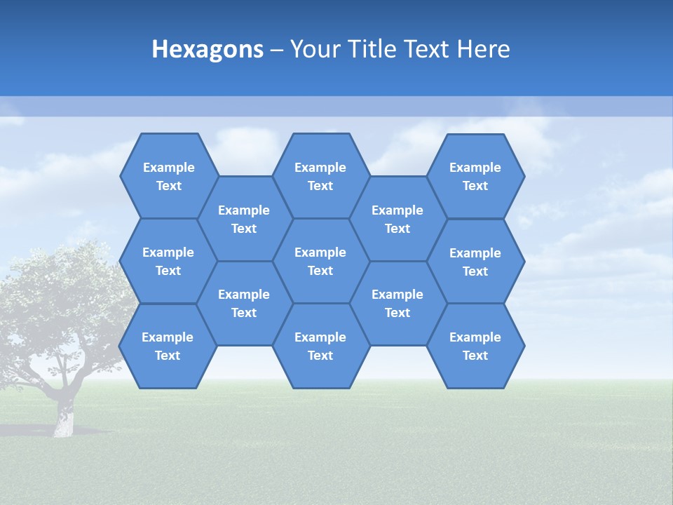 Alone Tree And Beautiful Sky With Clouds - 3D Landscape Scene. PowerPoint Template