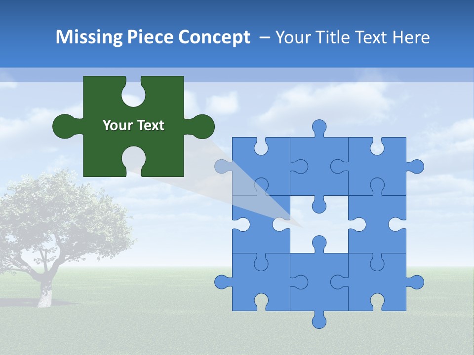Alone Tree And Beautiful Sky With Clouds - 3D Landscape Scene. PowerPoint Template