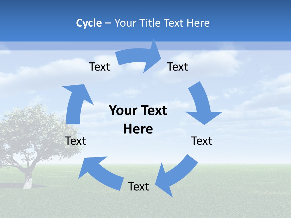 Alone Tree And Beautiful Sky With Clouds - 3D Landscape Scene. PowerPoint Template