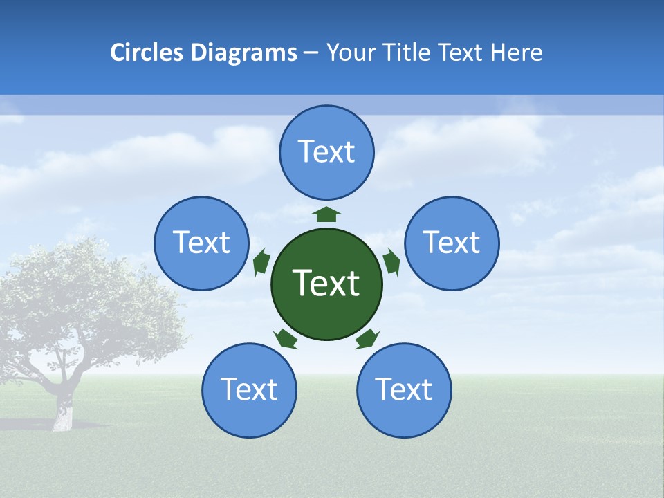 Alone Tree And Beautiful Sky With Clouds - 3D Landscape Scene. PowerPoint Template