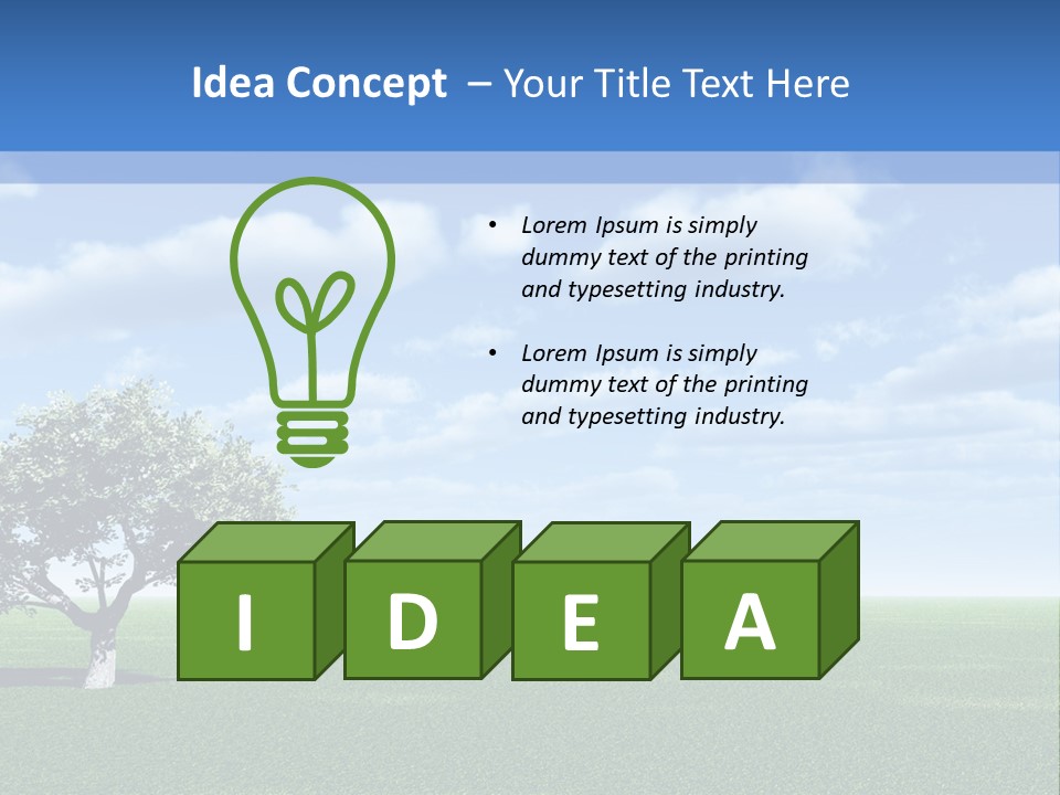 Alone Tree And Beautiful Sky With Clouds - 3D Landscape Scene. PowerPoint Template