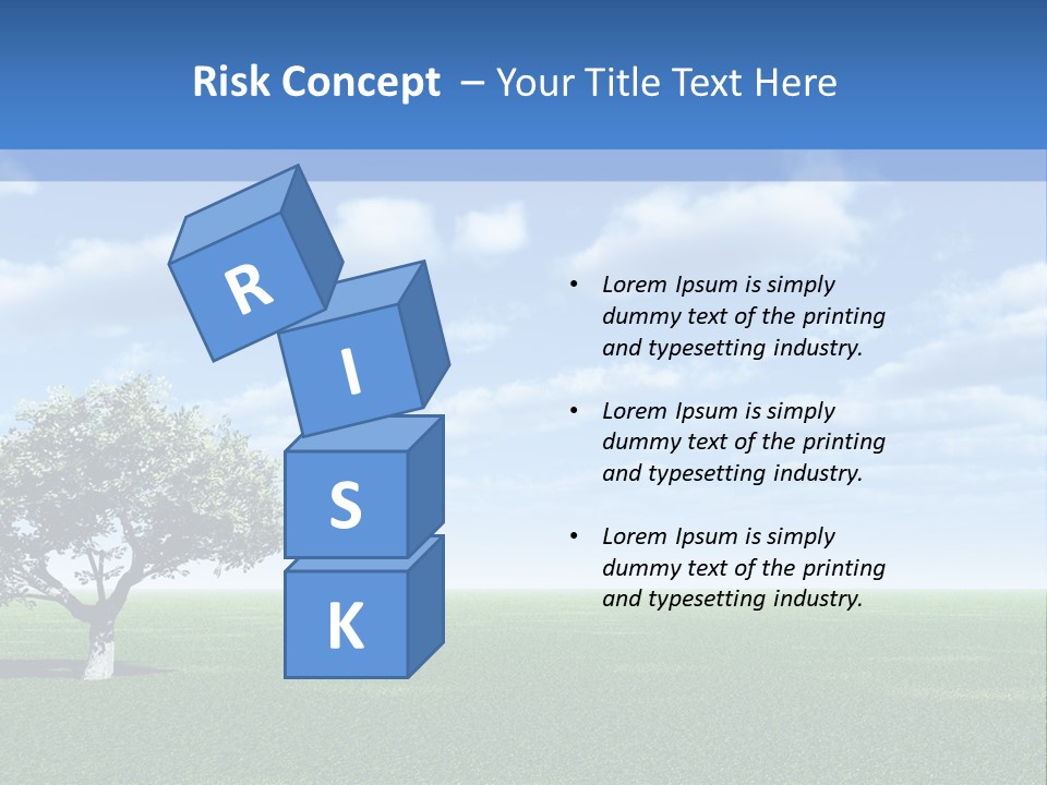 Alone Tree And Beautiful Sky With Clouds - 3D Landscape Scene. PowerPoint Template