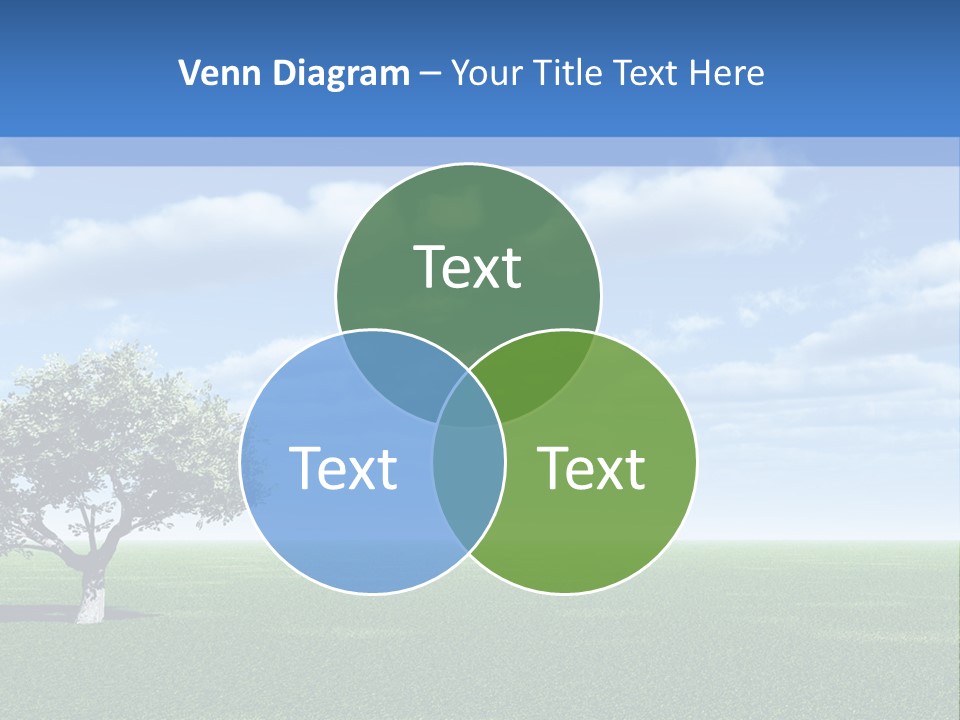 Alone Tree And Beautiful Sky With Clouds - 3D Landscape Scene. PowerPoint Template