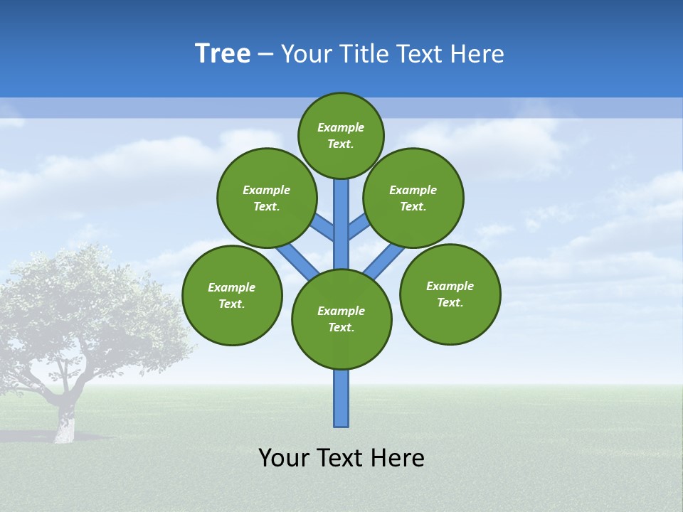 Alone Tree And Beautiful Sky With Clouds - 3D Landscape Scene. PowerPoint Template