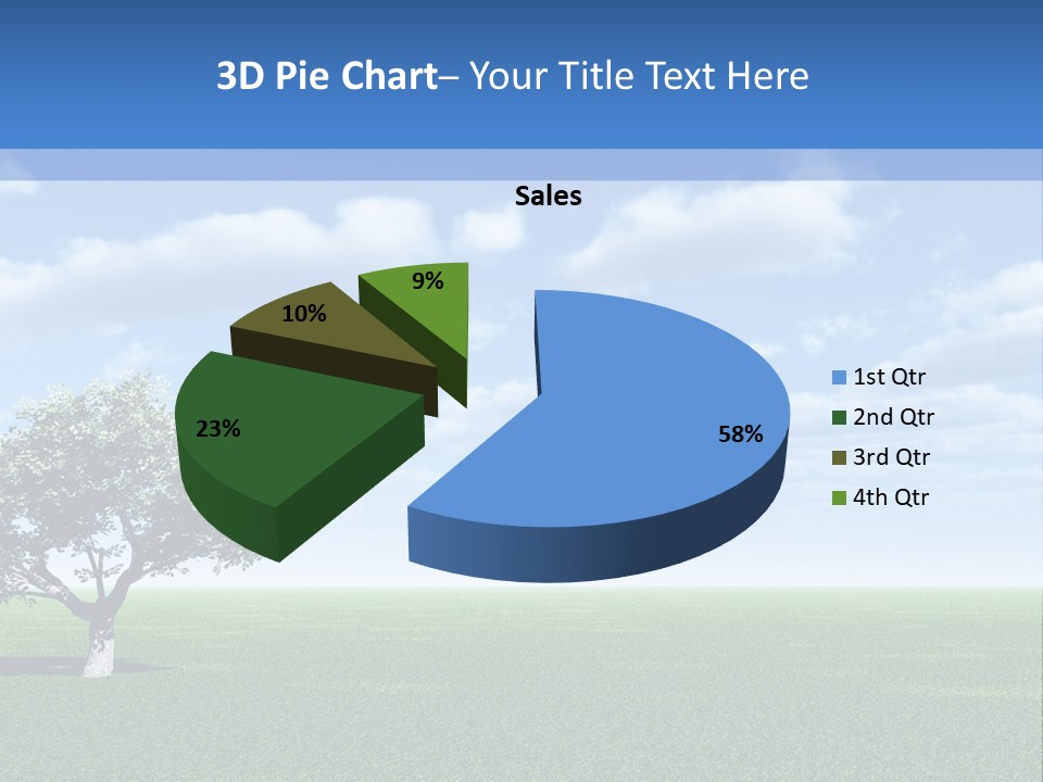 Alone Tree And Beautiful Sky With Clouds - 3D Landscape Scene. PowerPoint Template