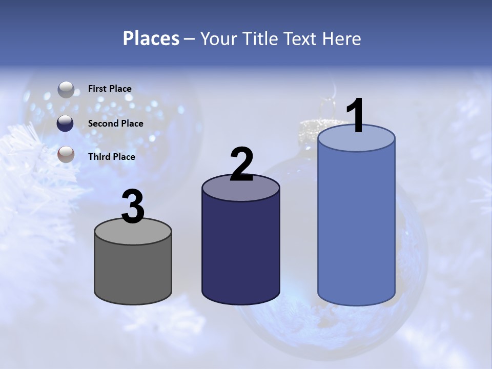 Two Ornaments On Frosted Christmas Tree PowerPoint Template