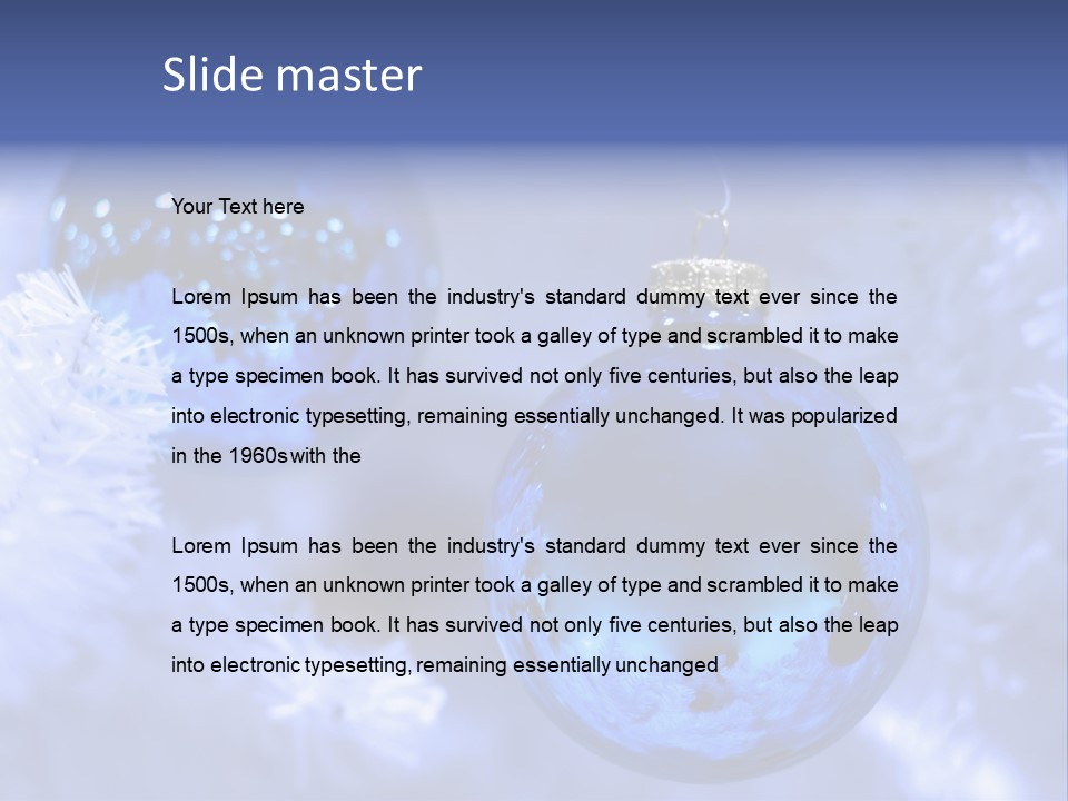 Two Ornaments On Frosted Christmas Tree PowerPoint Template