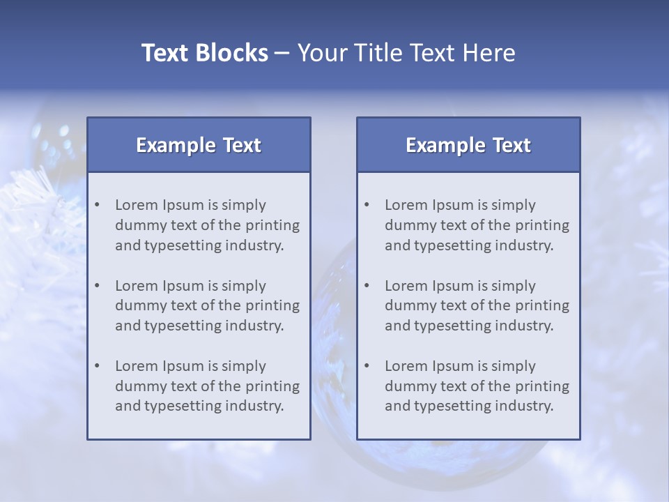 Two Ornaments On Frosted Christmas Tree PowerPoint Template