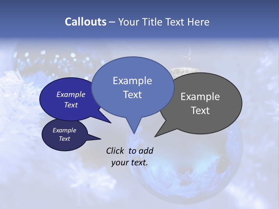 Two Ornaments On Frosted Christmas Tree PowerPoint Template