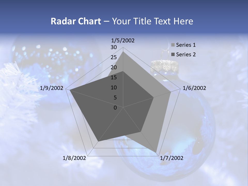Two Ornaments On Frosted Christmas Tree PowerPoint Template