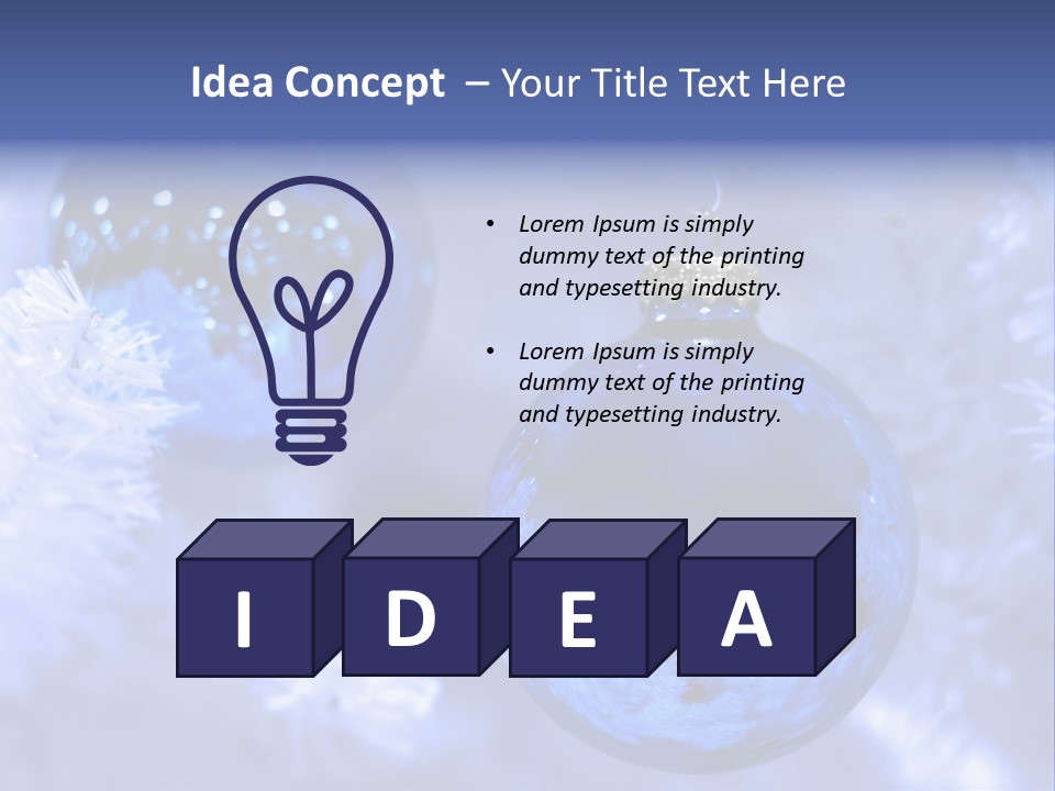 Two Ornaments On Frosted Christmas Tree PowerPoint Template