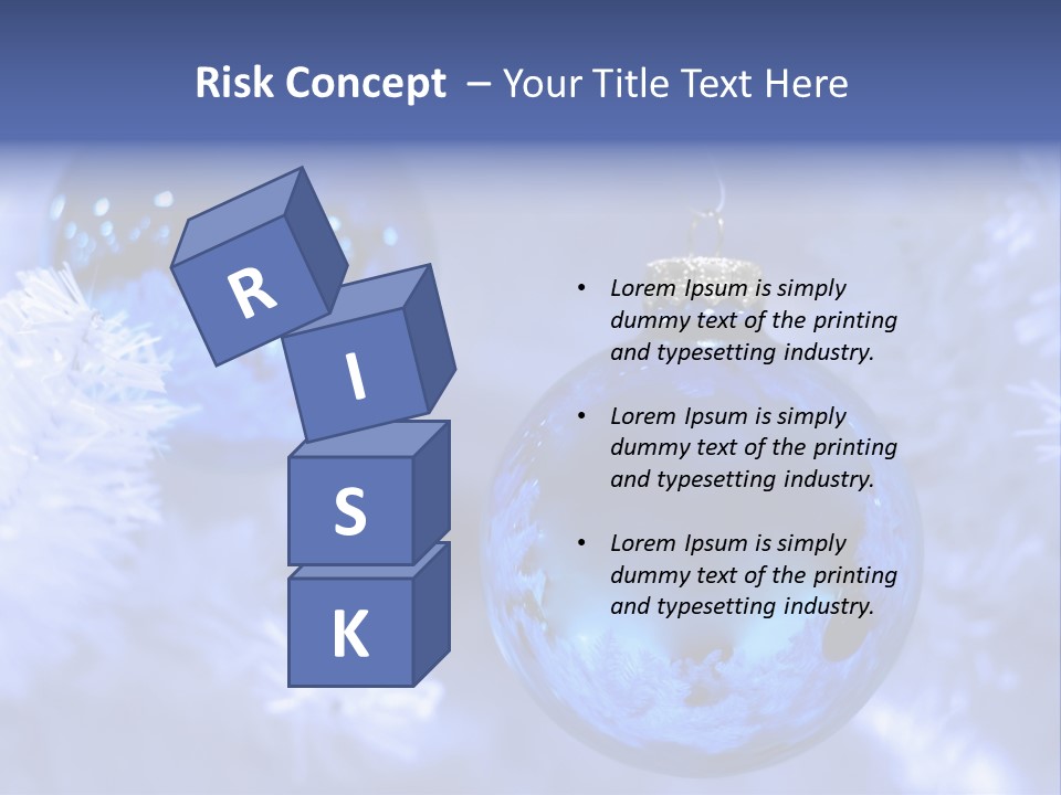 Two Ornaments On Frosted Christmas Tree PowerPoint Template