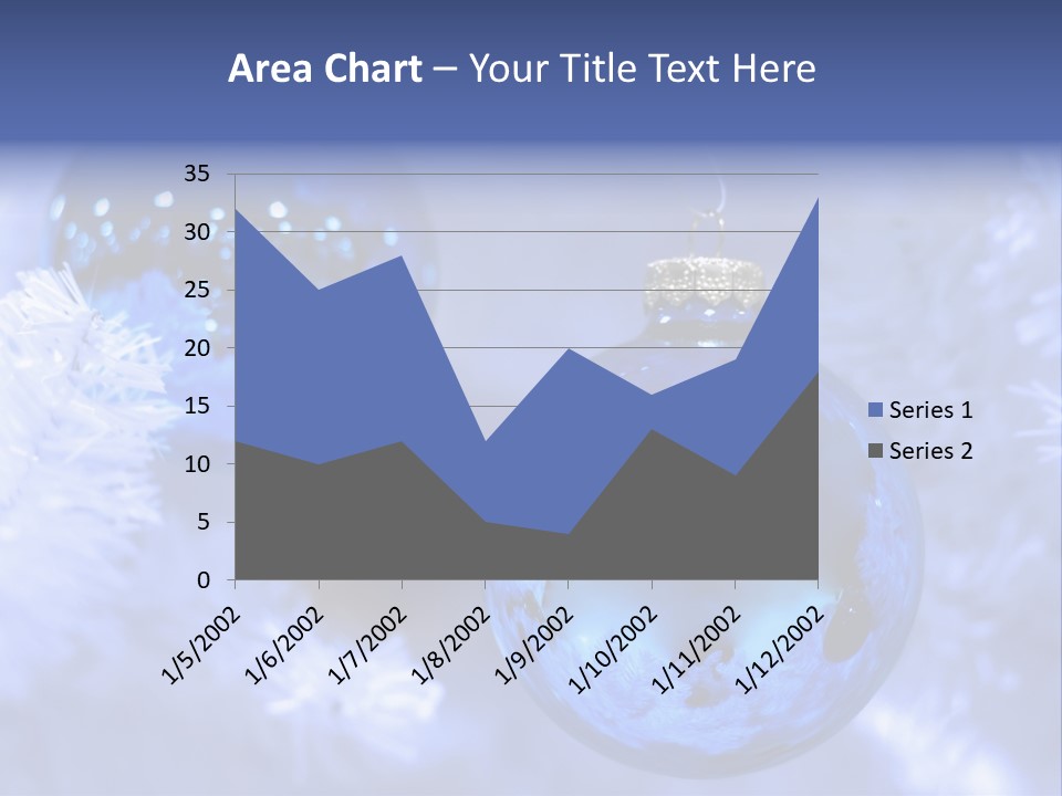 Two Ornaments On Frosted Christmas Tree PowerPoint Template