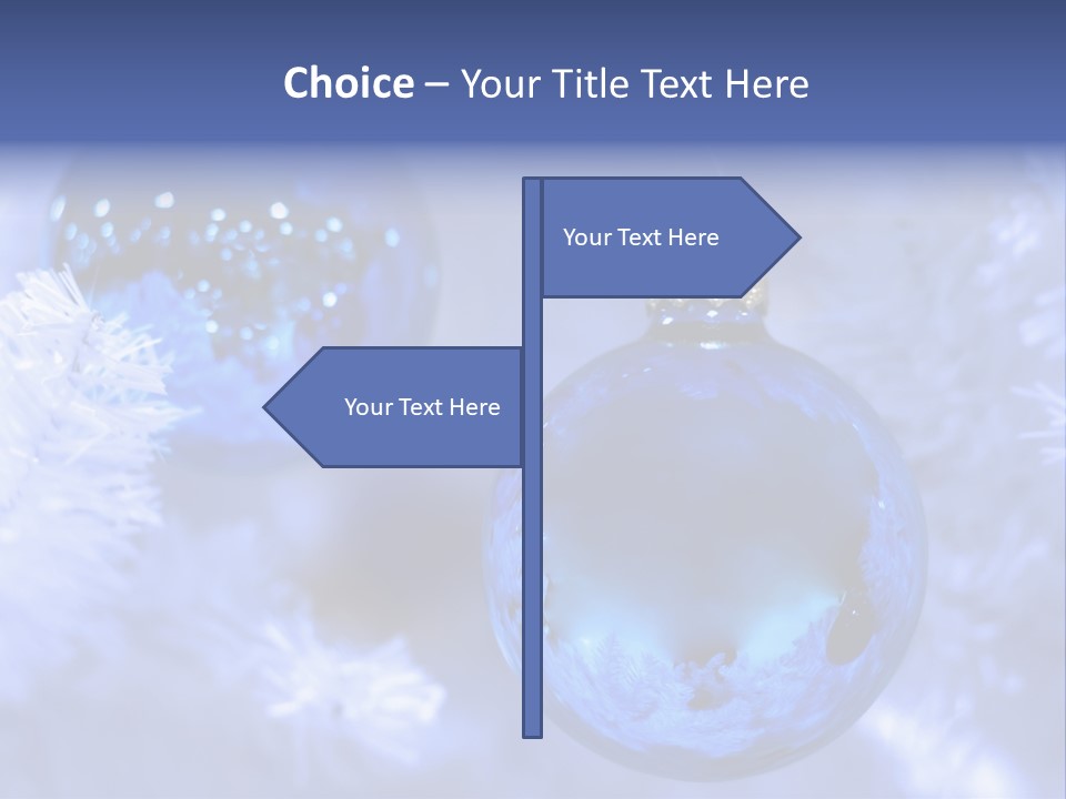 Two Ornaments On Frosted Christmas Tree PowerPoint Template