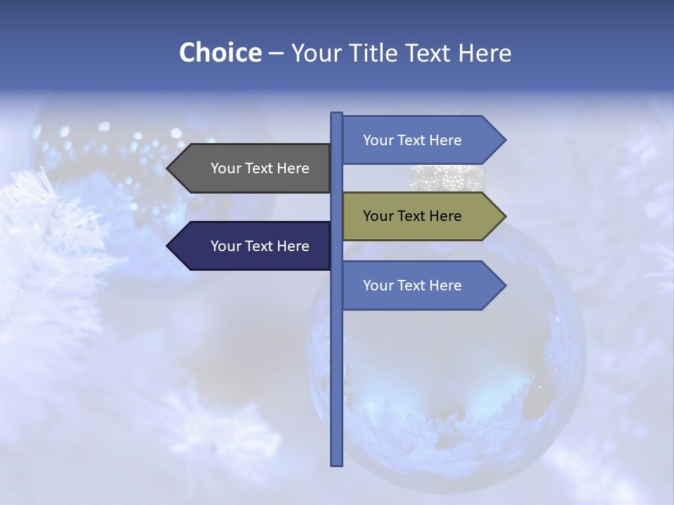 Two Ornaments On Frosted Christmas Tree PowerPoint Template