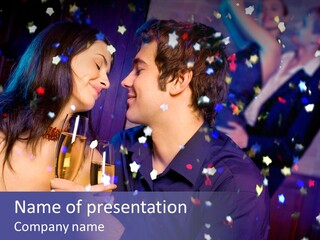 Young Happy Couple With Champagne Glasses At Celebration PowerPoint Template