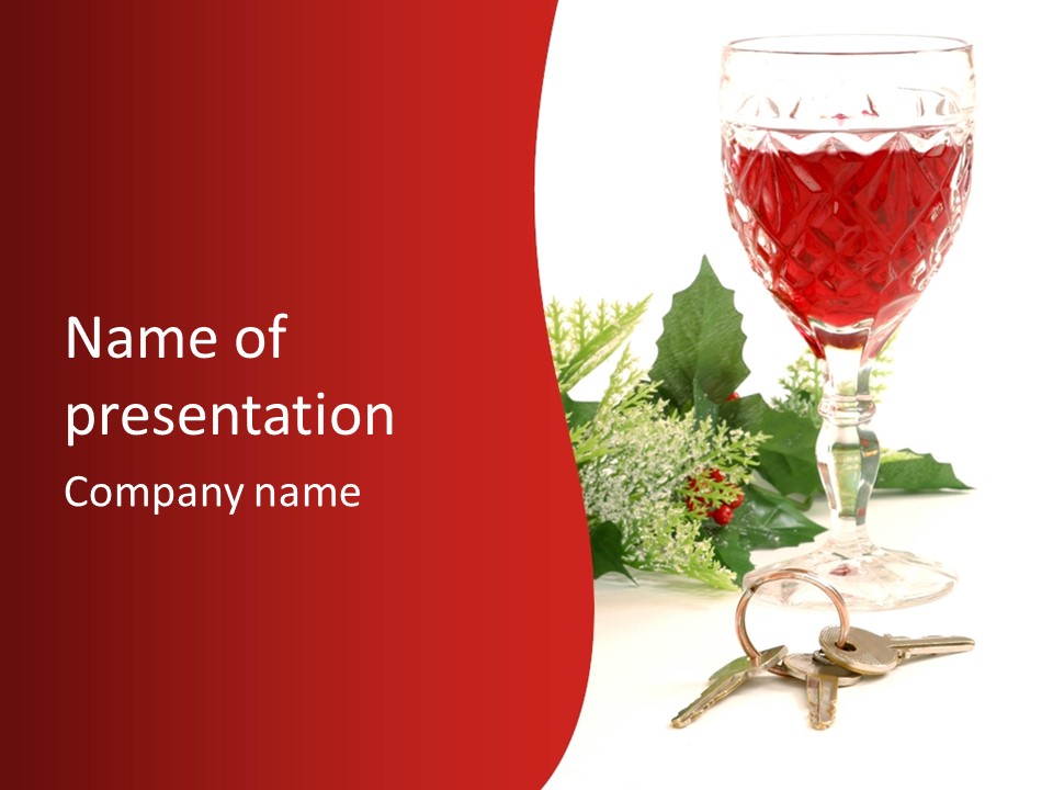 A Glass Of Wine With A Key On The Table PowerPoint Template