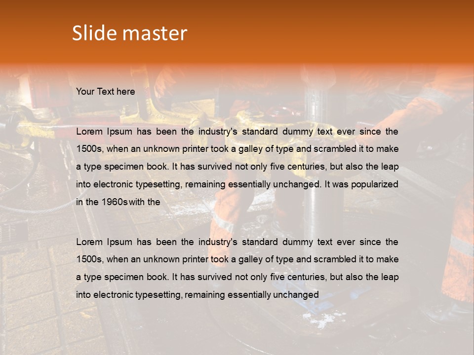 Two Roughnecks Breaking A Connection With Help From Tongs. Offshore Oil Rig. PowerPoint Template