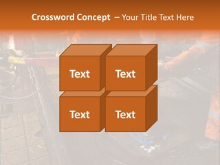 Two Roughnecks Breaking A Connection With Help From Tongs. Offshore Oil Rig. PowerPoint Template