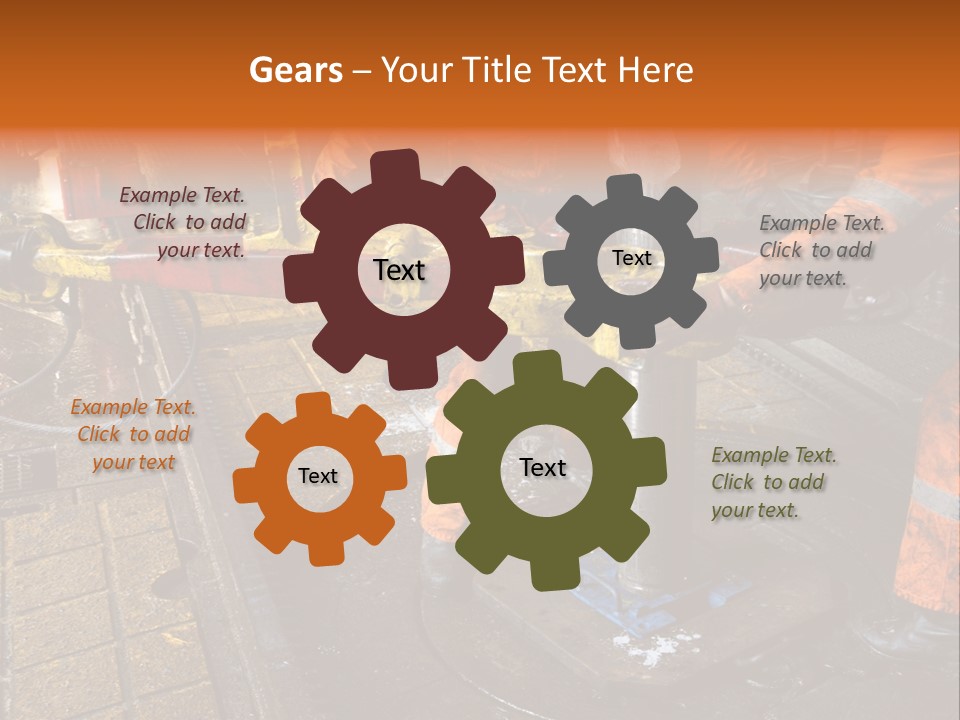 Two Roughnecks Breaking A Connection With Help From Tongs. Offshore Oil Rig. PowerPoint Template
