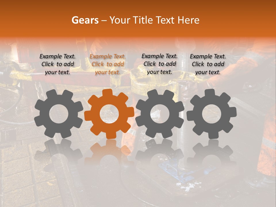 Two Roughnecks Breaking A Connection With Help From Tongs. Offshore Oil Rig. PowerPoint Template