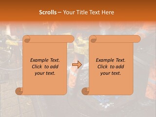Two Roughnecks Breaking A Connection With Help From Tongs. Offshore Oil Rig. PowerPoint Template