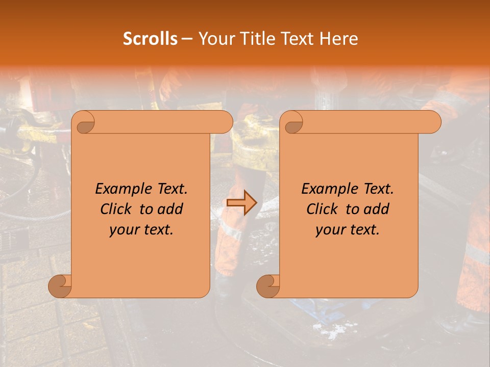 Two Roughnecks Breaking A Connection With Help From Tongs. Offshore Oil Rig. PowerPoint Template