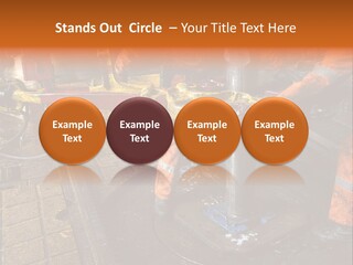 Two Roughnecks Breaking A Connection With Help From Tongs. Offshore Oil Rig. PowerPoint Template