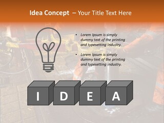 Two Roughnecks Breaking A Connection With Help From Tongs. Offshore Oil Rig. PowerPoint Template