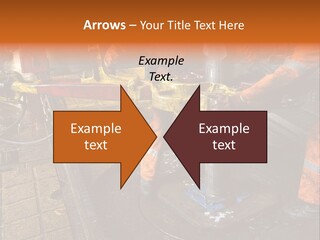 Two Roughnecks Breaking A Connection With Help From Tongs. Offshore Oil Rig. PowerPoint Template