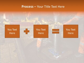 Two Roughnecks Breaking A Connection With Help From Tongs. Offshore Oil Rig. PowerPoint Template