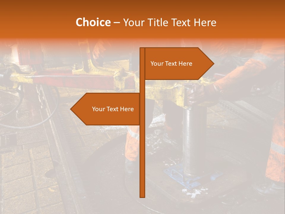 Two Roughnecks Breaking A Connection With Help From Tongs. Offshore Oil Rig. PowerPoint Template