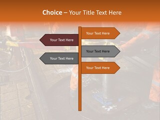 Two Roughnecks Breaking A Connection With Help From Tongs. Offshore Oil Rig. PowerPoint Template