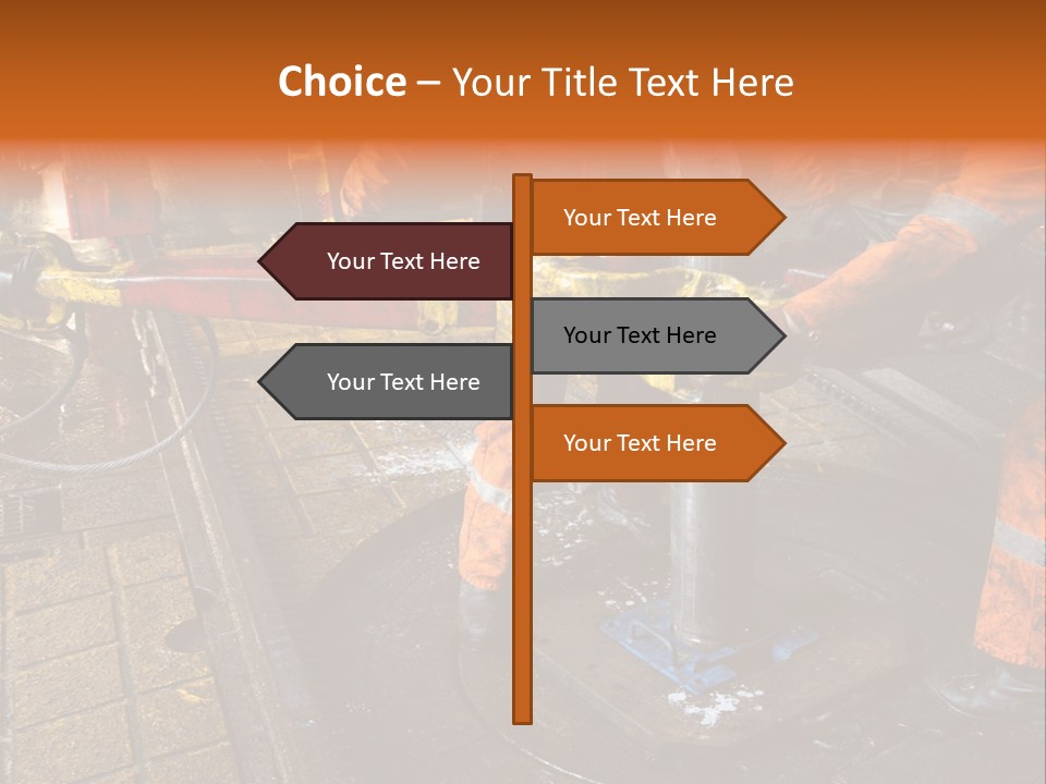 Two Roughnecks Breaking A Connection With Help From Tongs. Offshore Oil Rig. PowerPoint Template