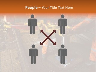 Two Roughnecks Breaking A Connection With Help From Tongs. Offshore Oil Rig. PowerPoint Template