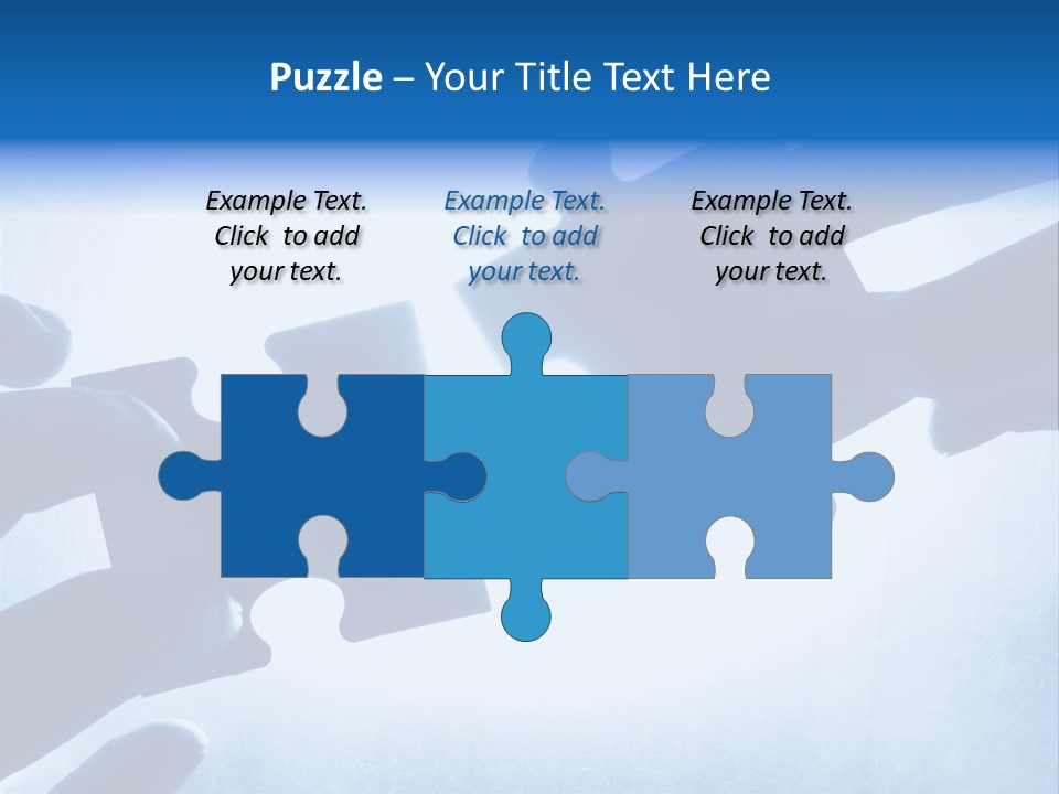 Hands Trying To Fit Two Puzzle Pieces Together PowerPoint Template
