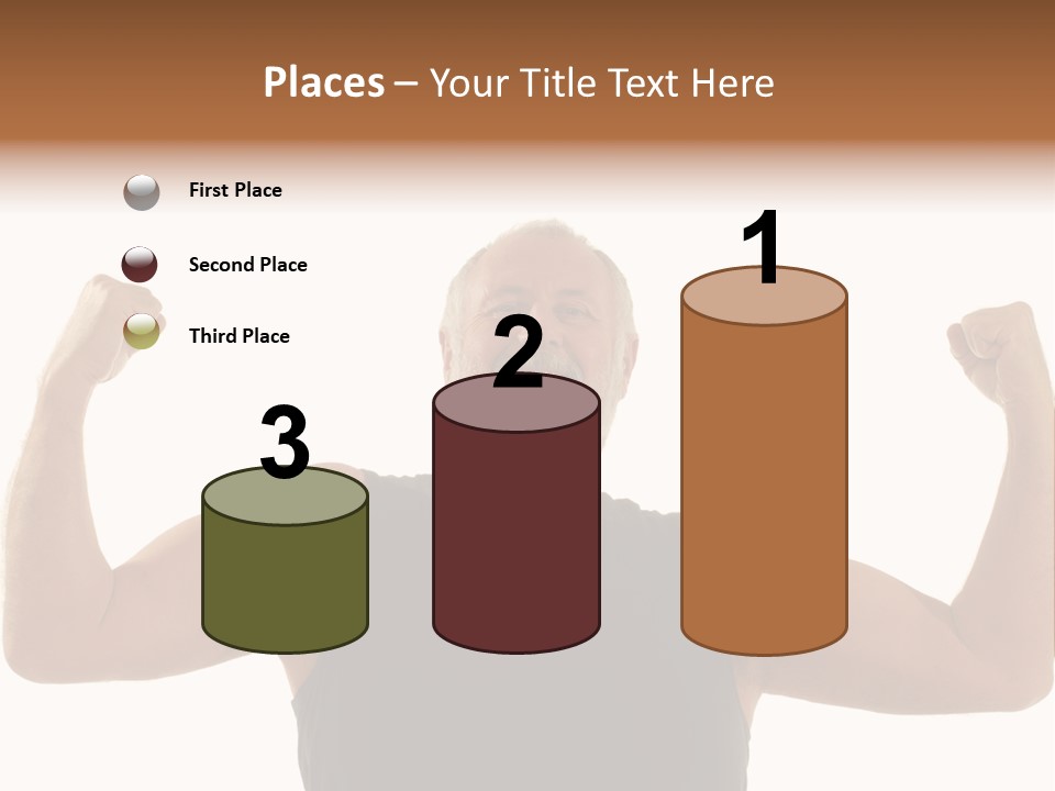 Happy Older Man Flexing During His Fitness Routine; Isolated On White PowerPoint Template