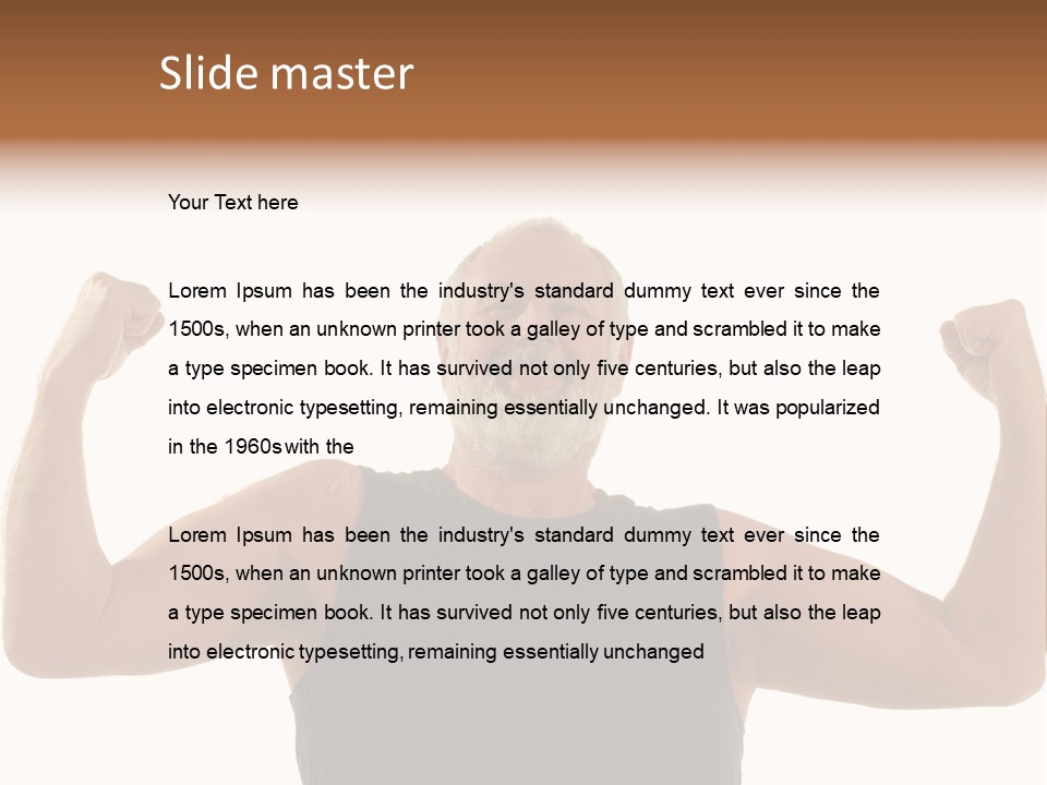 Happy Older Man Flexing During His Fitness Routine; Isolated On White PowerPoint Template