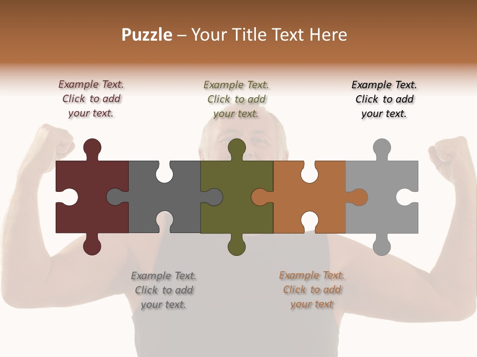 Happy Older Man Flexing During His Fitness Routine; Isolated On White PowerPoint Template