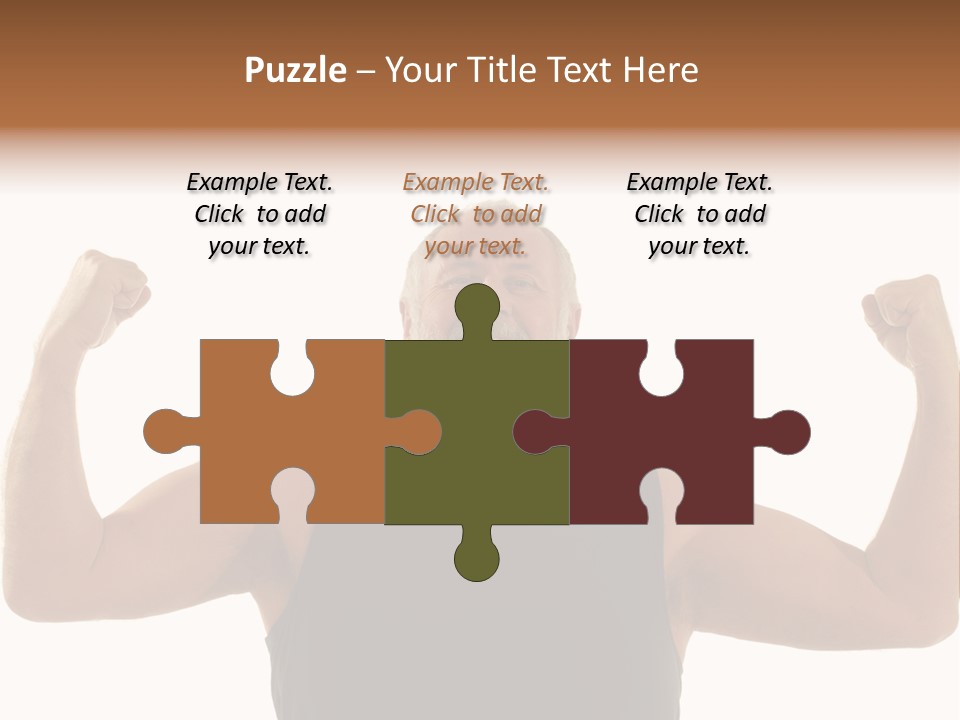 Happy Older Man Flexing During His Fitness Routine; Isolated On White PowerPoint Template