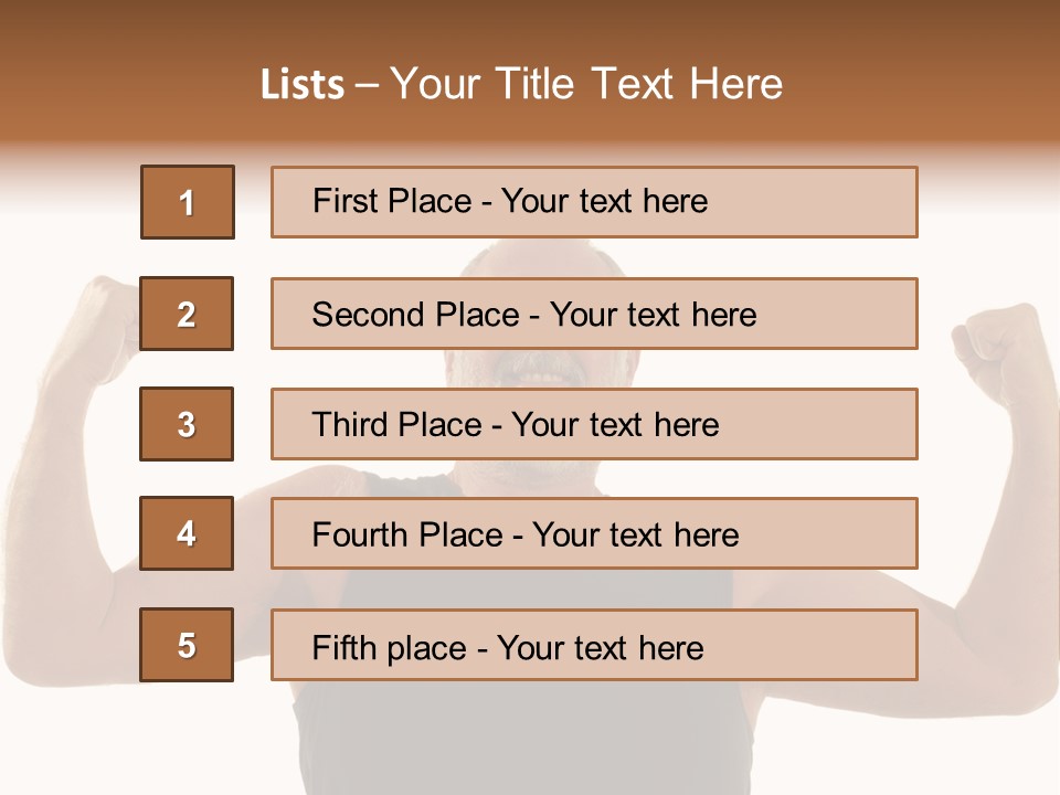 Happy Older Man Flexing During His Fitness Routine; Isolated On White PowerPoint Template