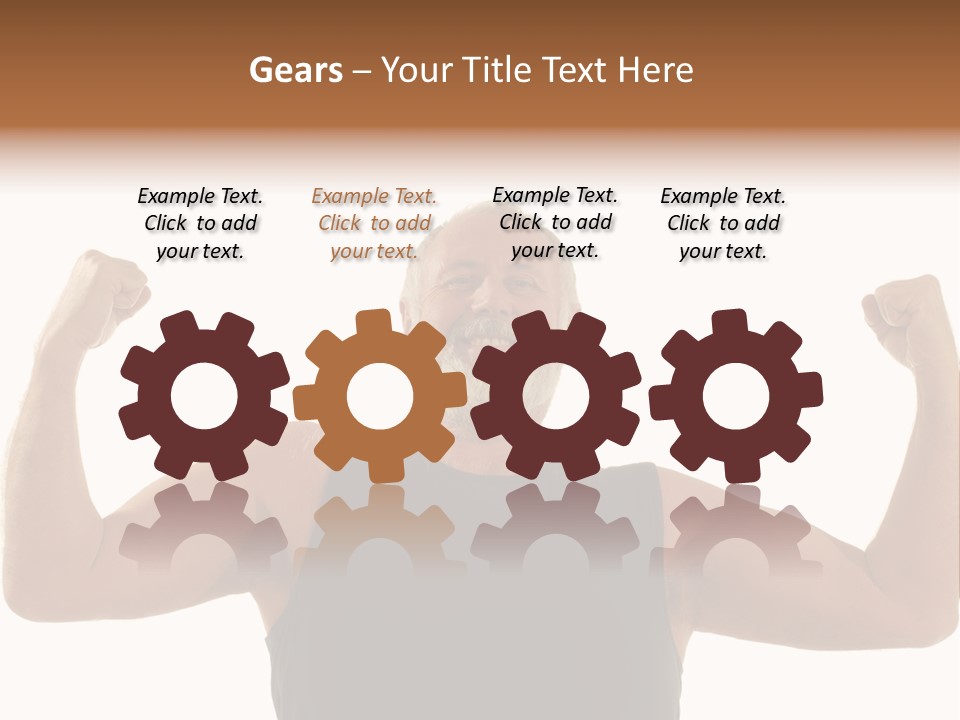 Happy Older Man Flexing During His Fitness Routine; Isolated On White PowerPoint Template