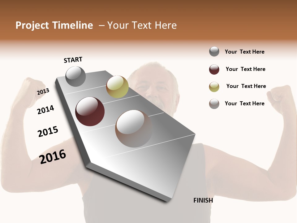 Happy Older Man Flexing During His Fitness Routine; Isolated On White PowerPoint Template