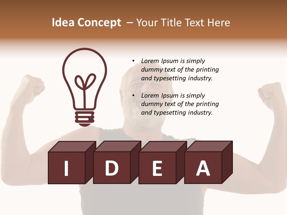 Happy Older Man Flexing During His Fitness Routine; Isolated On White PowerPoint Template