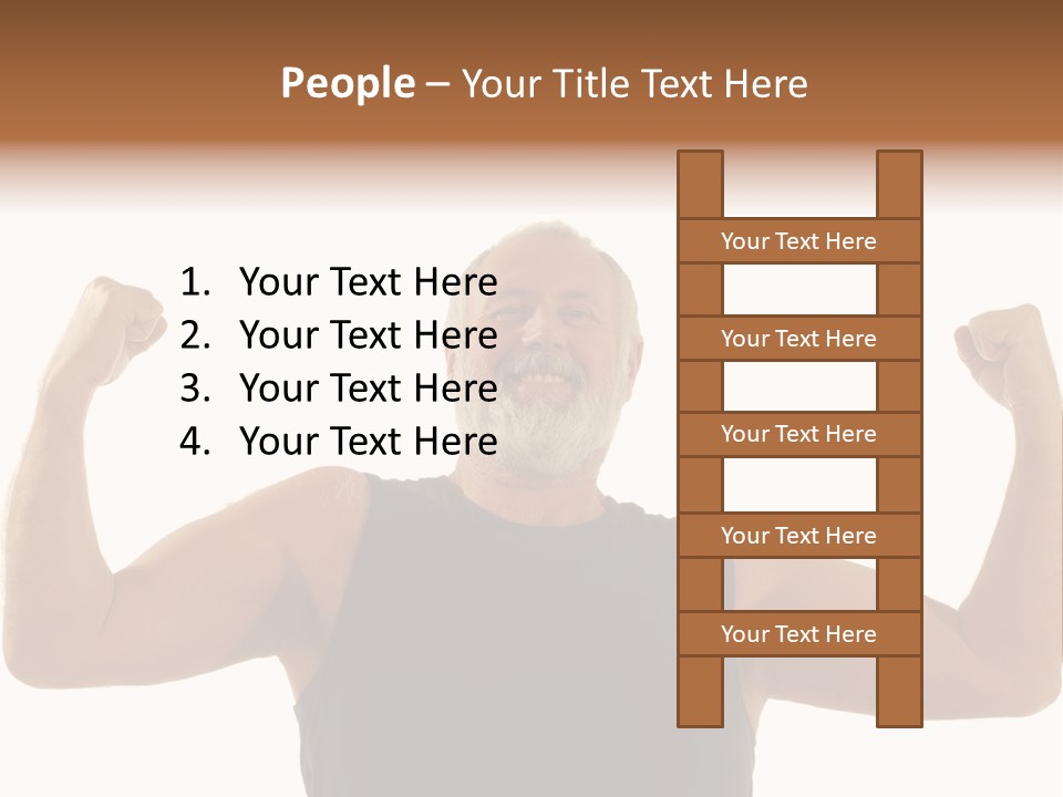 Happy Older Man Flexing During His Fitness Routine; Isolated On White PowerPoint Template