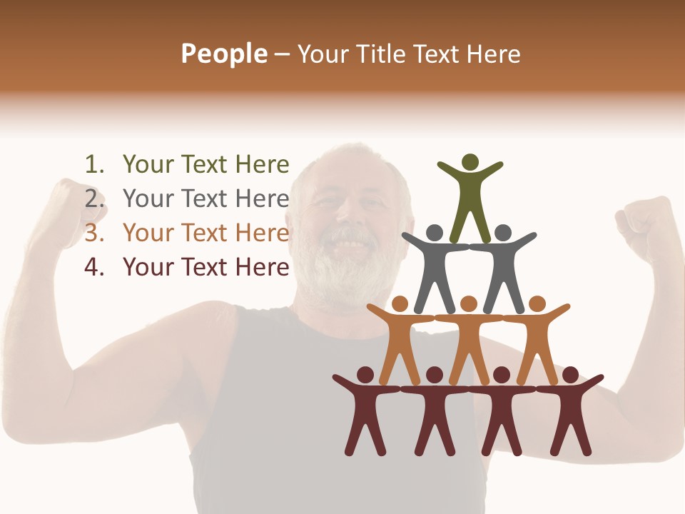 Happy Older Man Flexing During His Fitness Routine; Isolated On White PowerPoint Template